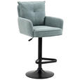 BARHOCKER Cord Schwarz, Hellblau Eisen Stoffauswahl, Sitzfläche 360° drehbar, inklusive Armlehnen  - Schwarz/Hellblau, Design, Textil/Metall (54/98-120/58cm) - Novel