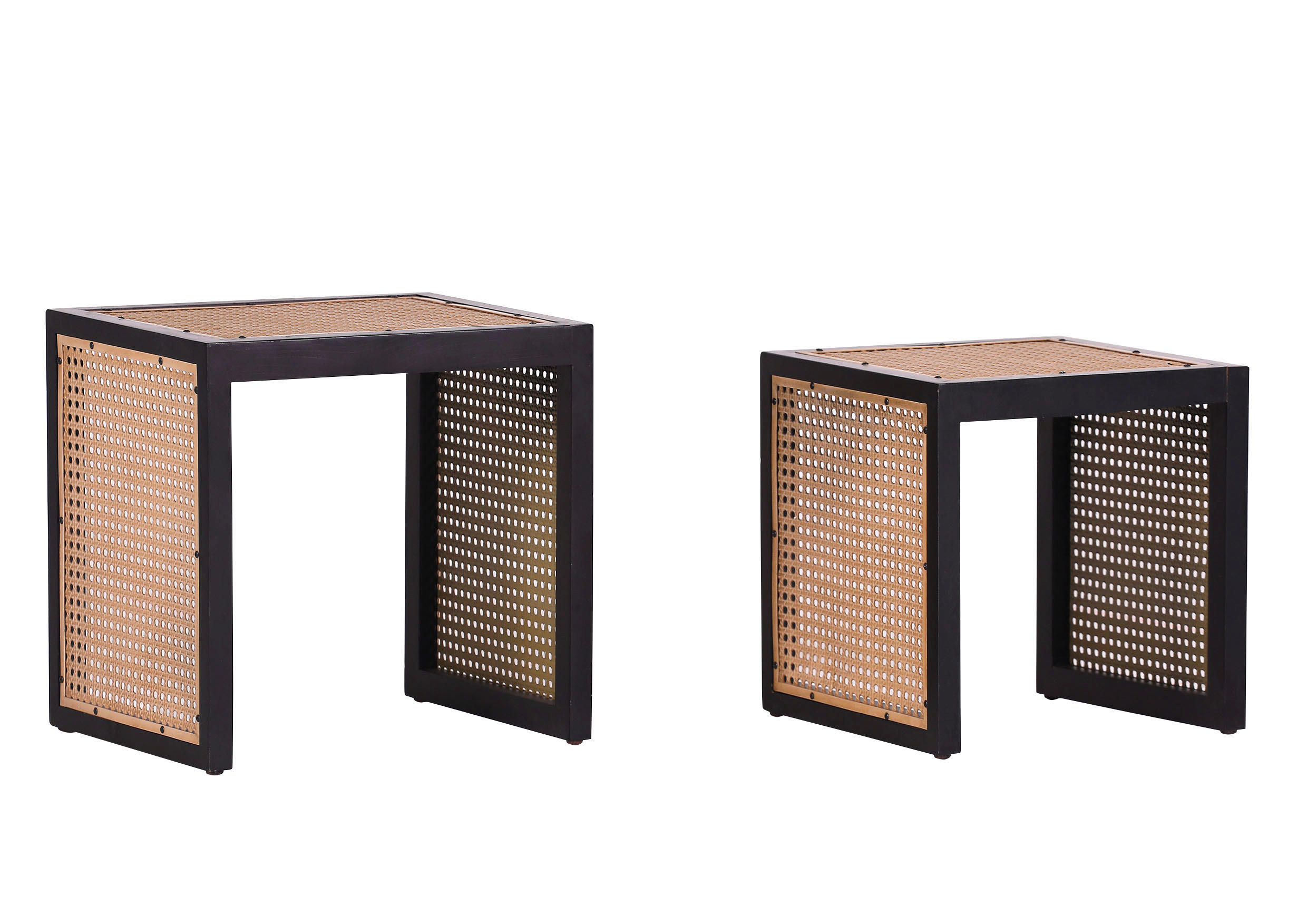 BEISTELLTISCHSET Tanne massiv rechteckig Schwarz, Beige  - Beige/Schwarz, KONVENTIONELL, Holz/Metall (48/40/47cm) - Livetastic