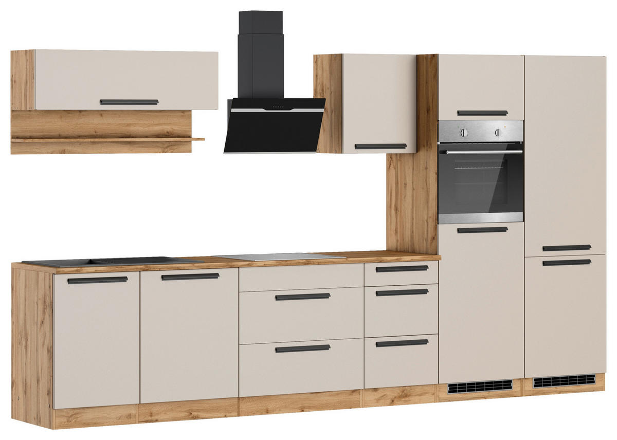KÜCHENBLOCK Aveiro 360 cm  in Kaschmir, Eiche Wotan  - Kaschmir/Eiche Wotan, Trend, Holzwerkstoff/Metall (360cm) - Held