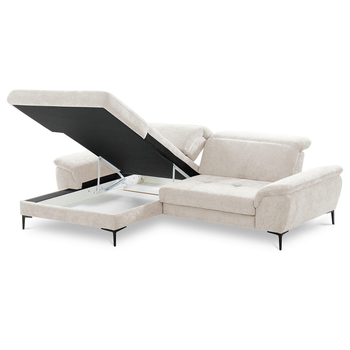 ECKSOFA  Webstoff Sandfarben  - Sandfarben/Schwarz, Design, Textil/Metall (195/268cm) - Livetastic