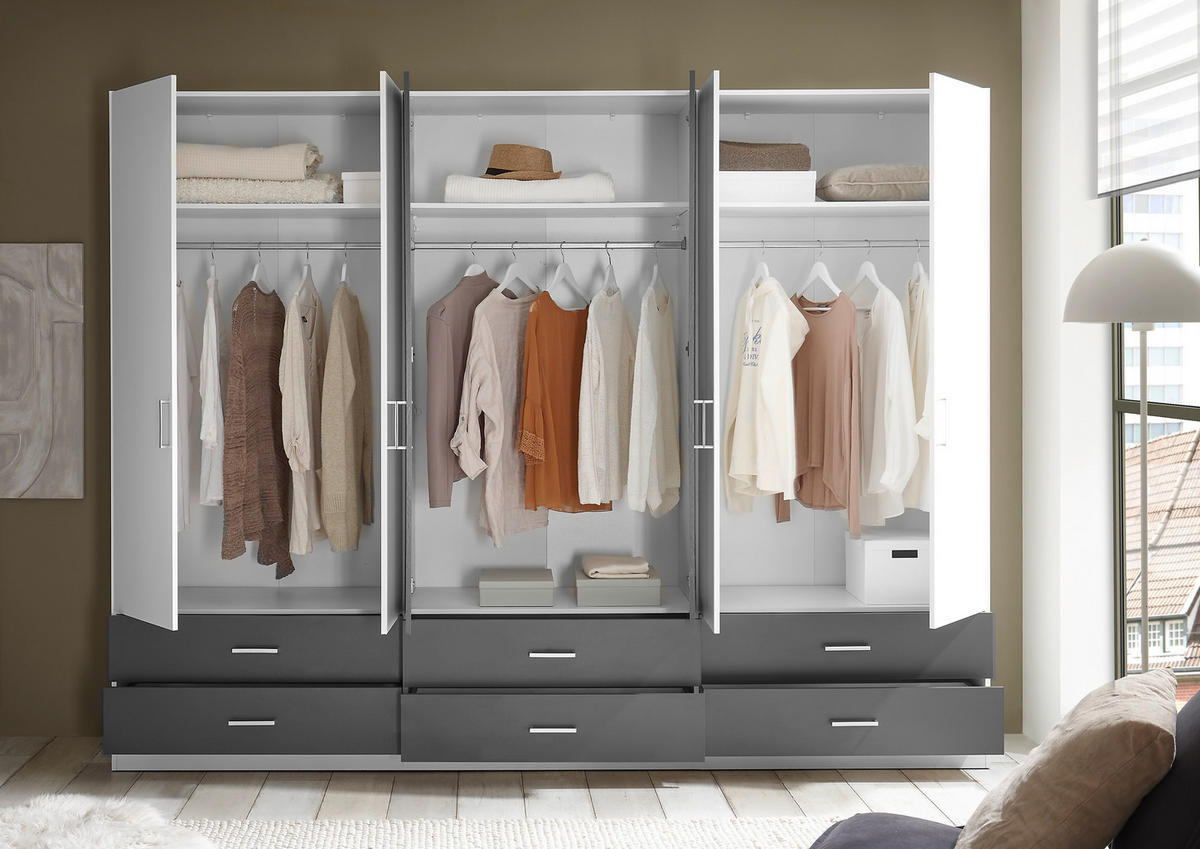DREHTÜRENSCHRANK in Graphitfarben, Weiss  - Weiss/Alufarben, Konventionell, Glas/Holzwerkstoff (272/211/55cm) - Carryhome