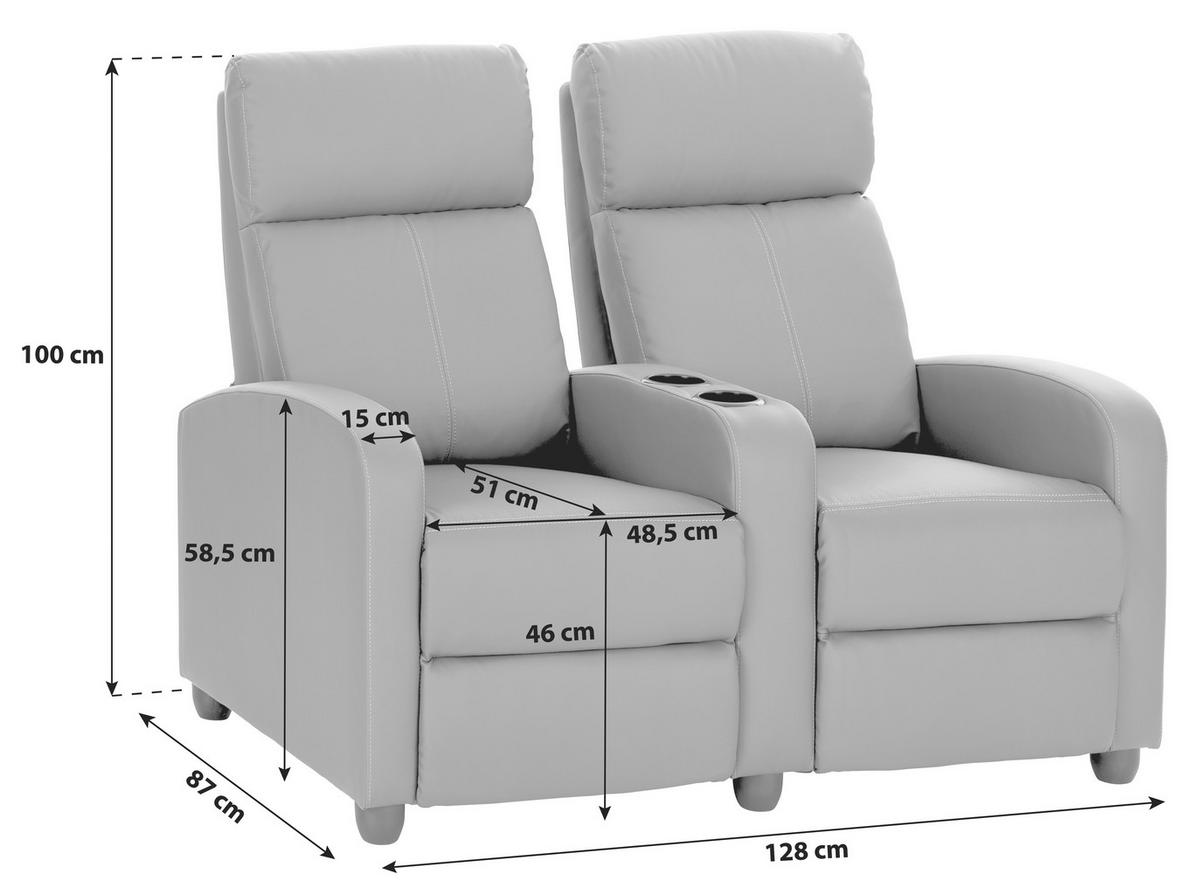 HEIMKINO-SOFA Lederlook Grau  - Schwarz/Grau, KONVENTIONELL, Kunststoff/Textil (128/100/87cm) - MID.YOU