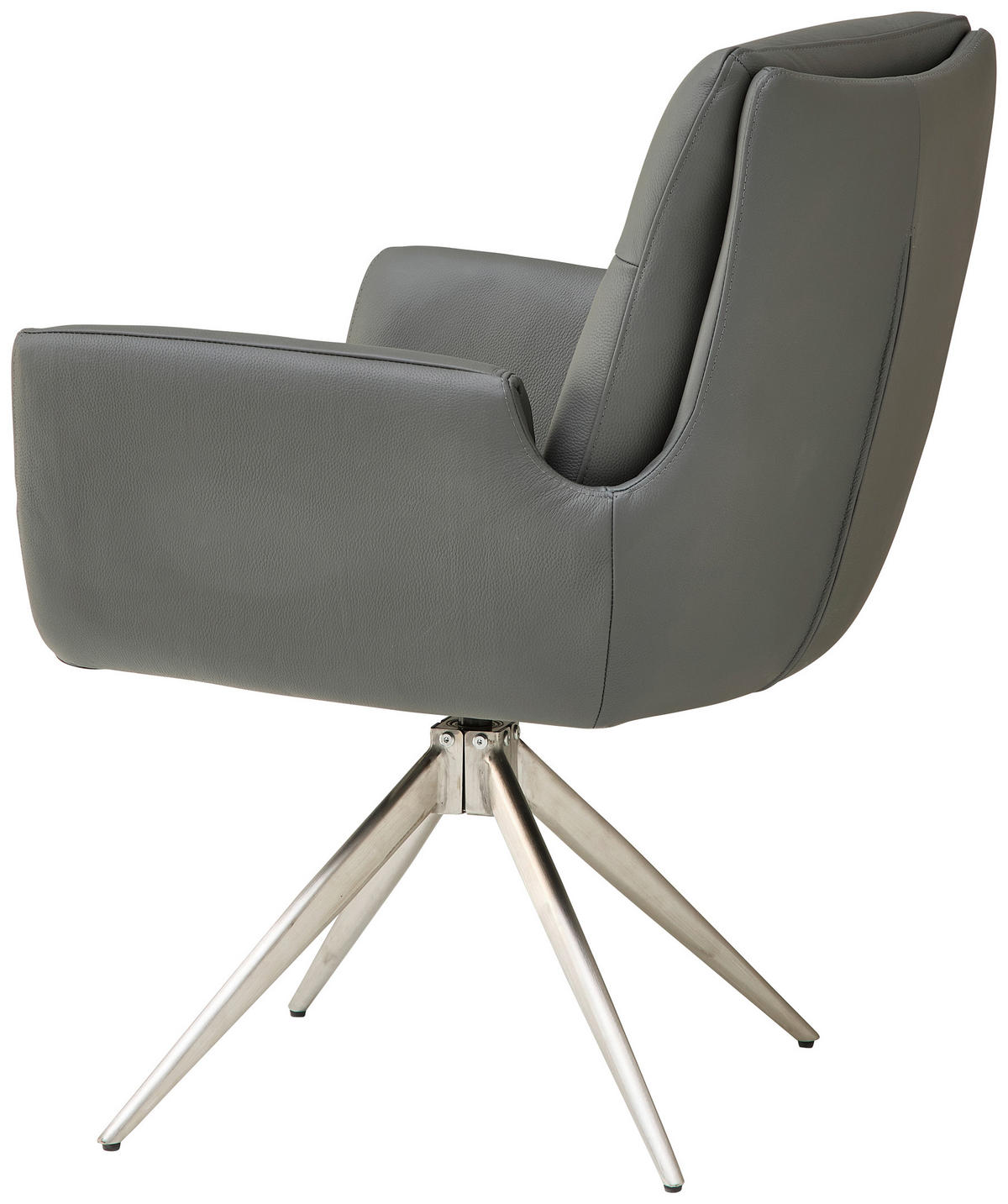ARMLEHNSTUHL  Sitzfläche 360° drehbar  Echtleder  - Edelstahlfarben/Grau, MODERN, Leder/Metall (61/94/67cm) - MID.YOU