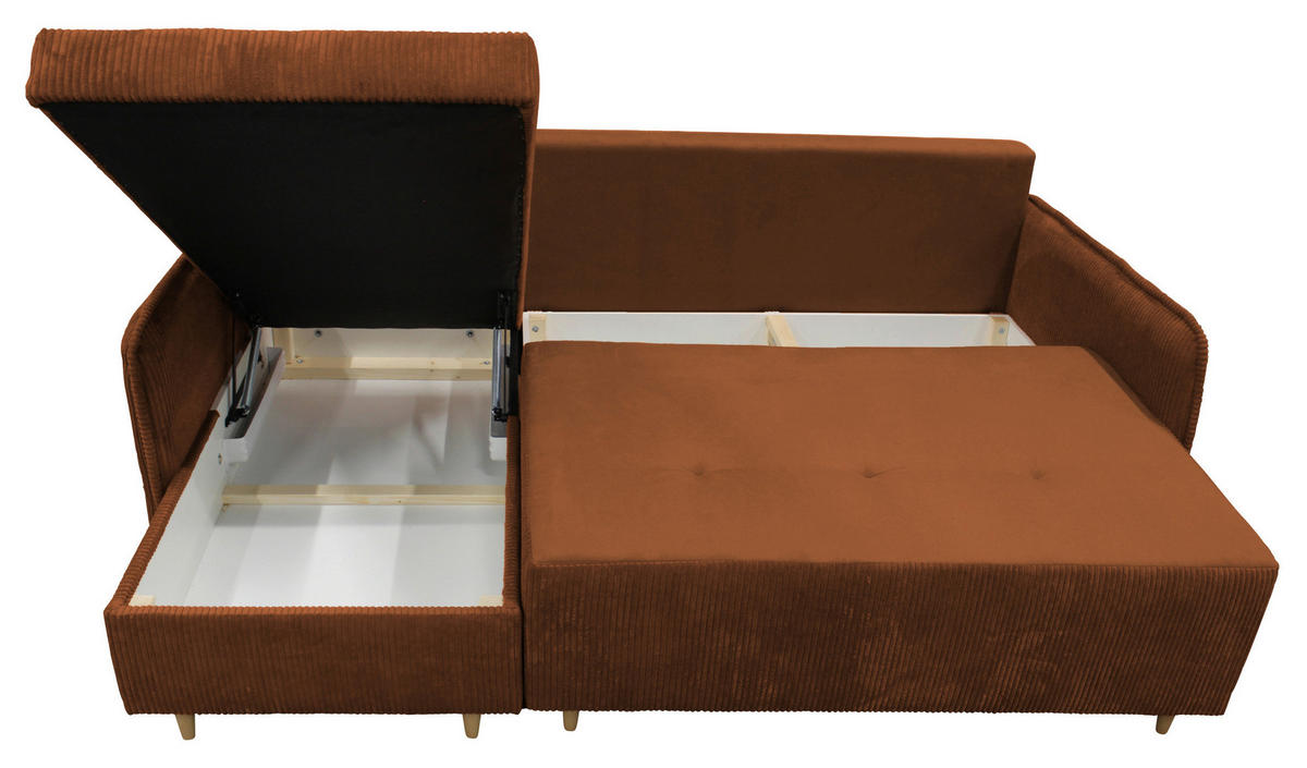 ECKSOFA TEDDY in Cord, Bouclé Rot  142/215 cm  - Rot/Naturfarben, Design, Holz/Textil (142/215cm) - MID.YOU