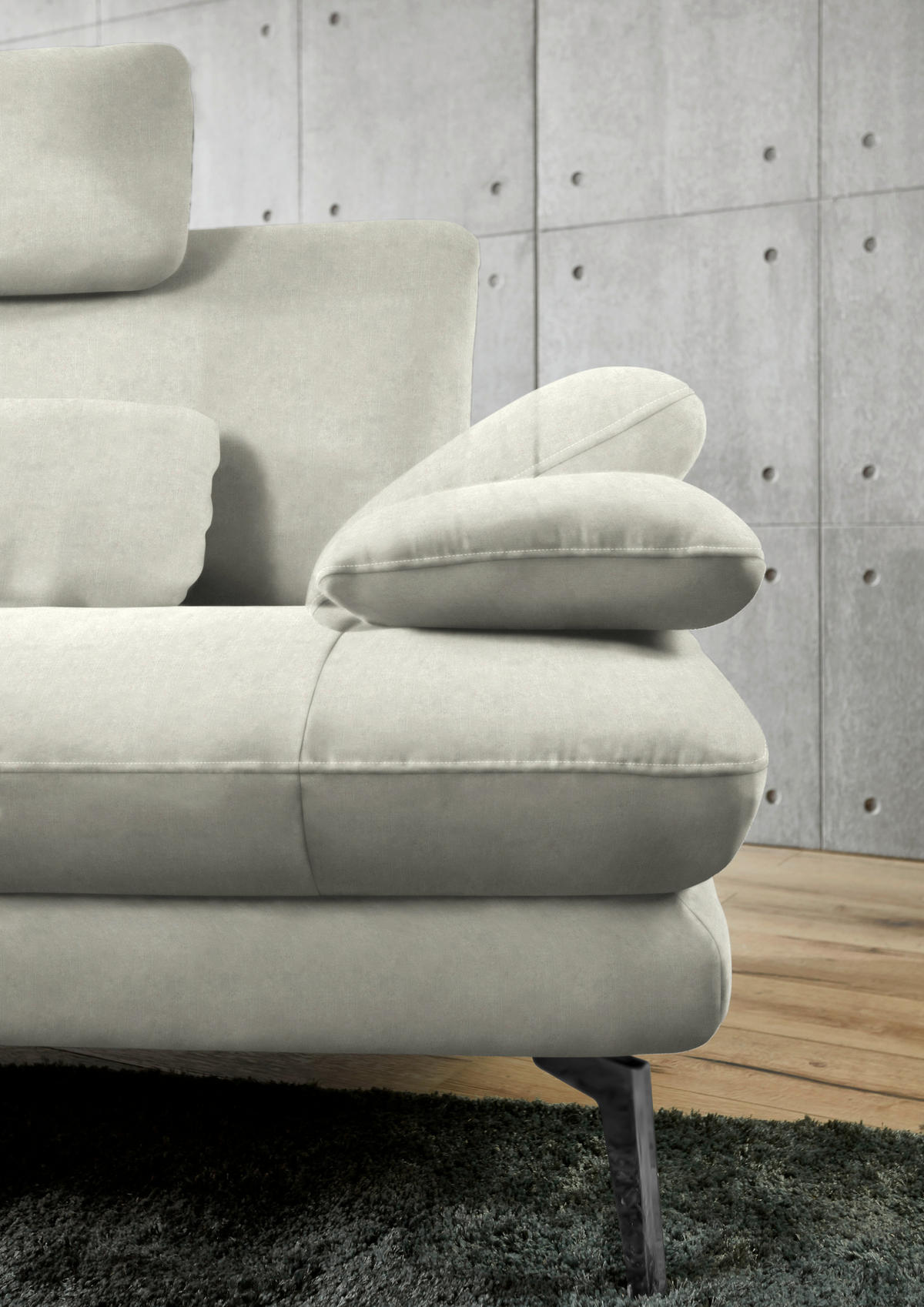 ECKSOFA in Velours Ecru  184/284 cm  - Ecru/Schwarz, Design, Textil/Metall (184/284cm) - Dieter Knoll