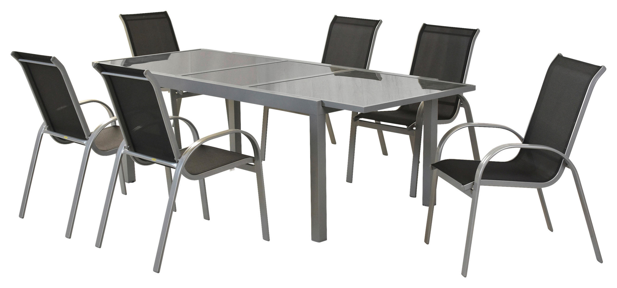 GARTENSET Aluminium - Silberfarben/Schwarz, MODERN, Textil/Metall - Gardenson