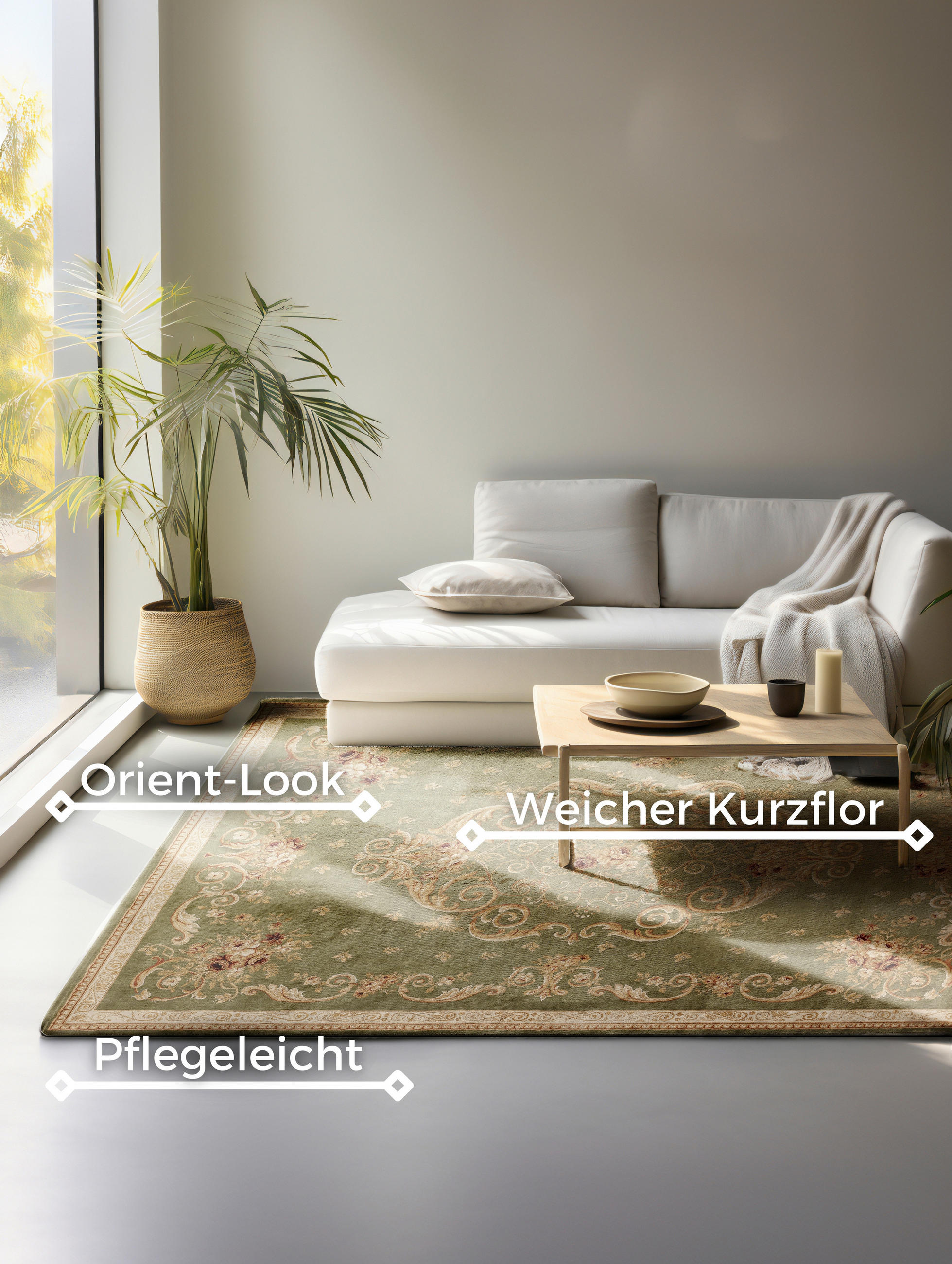 VINTAGE-TEPPICH 160/235 cm Herat Creme, Olivgrün  - Creme/Olivgrün, Basics, Kunststoff/Textil (160/235cm)
