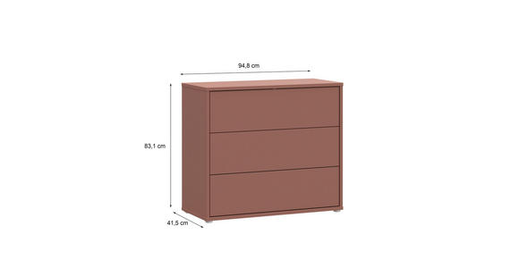 KOMMODE , 95/83/42 cm, 3 Schublade(n)  - Silberfarben/Terracotta, Trend, Holzwerkstoff/Kunststoff (95/83/42cm) - Carryhome