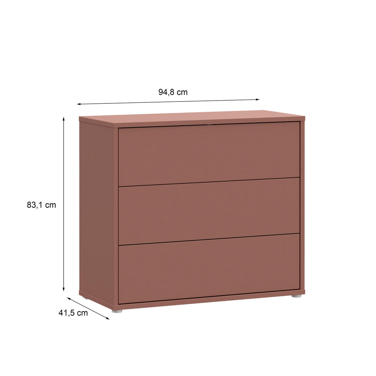 KOMMODE , 95/83/42 cm, 3 Schublade(n)  - Silberfarben/Terracotta, Trend, Holzwerkstoff/Kunststoff (95/83/42cm) - Carryhome