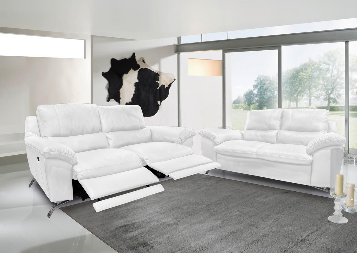 2,5-SITZER Kombination Echtleder/Lederlook Weiß  - Silberfarben/Weiß, Design, Leder/Metall (216/97/95-151cm) - Livetastic