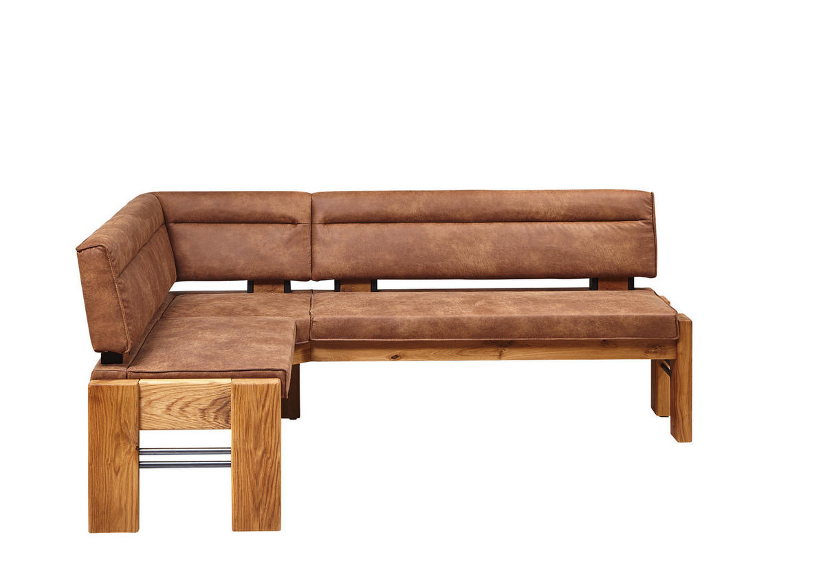 ECKBANK 163/203 cm Mikrofaser Eichefarben, Hellbraun Eiche massiv Holz, Metall   - Hellbraun/Eichefarben, KONVENTIONELL, Holz/Textil (163/203cm) - Moderano