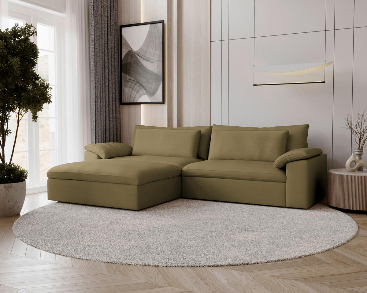 ECKSOFA  Chenille Schilfgrün  - Schilfgrün/Schwarz, Modern, Kunststoff/Textil (198/306cm) - Carryhome
