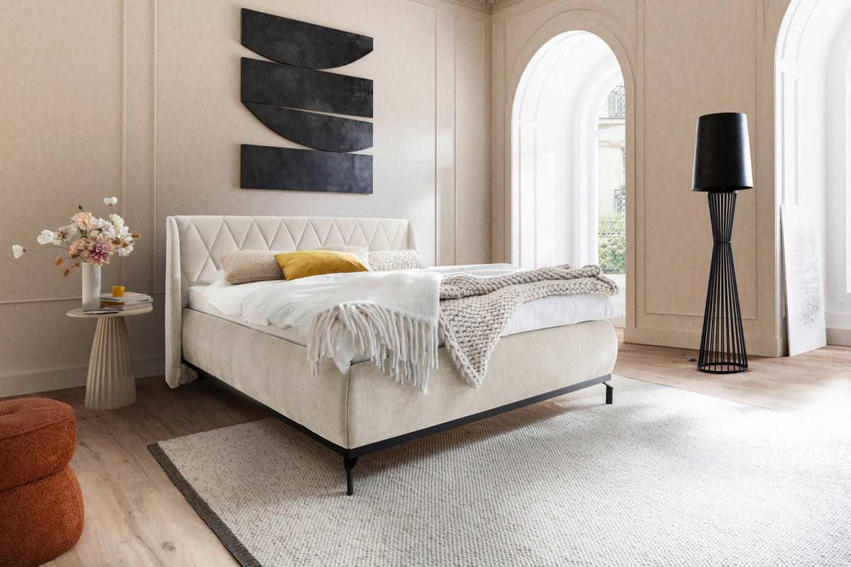 POLSTERBETT Beige 180/200 cm  - Beige/Schwarz, MODERN, Holzwerkstoff/Textil (180/200cm) - MID.YOU