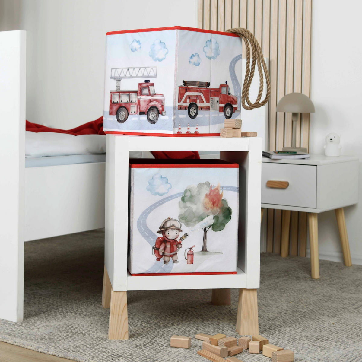 AUFBEWAHRUNGSBOX Feuerwehr  - Rot/Weiß, Basics, Textil (30/30/30cm) - Herding