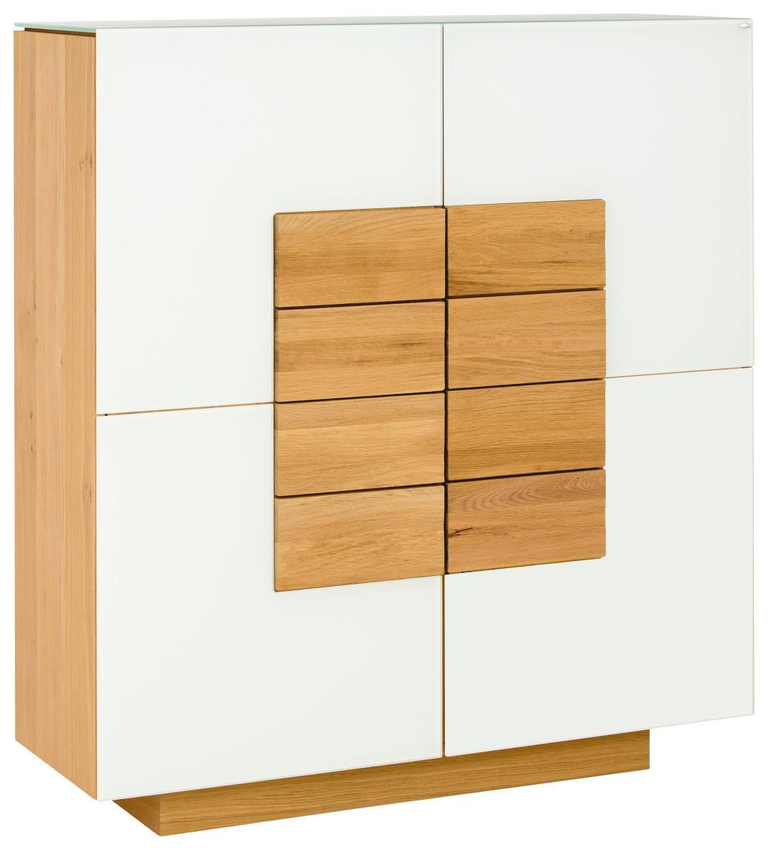VYSOKÁ KOMODA, divoký dub, bílá, barvy dubu, 128/138/43 cm - bílá/barvy dubu, Design, dřevo/sklo (128/138/43cm) - Voglauer