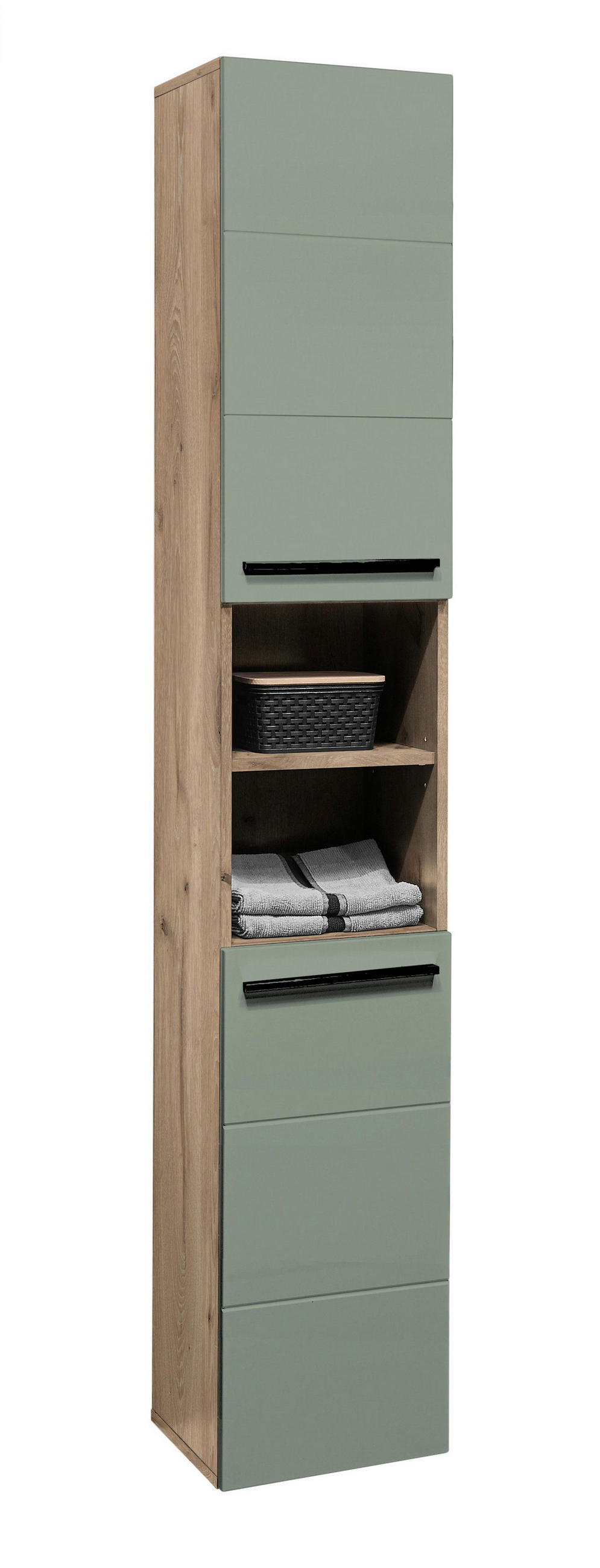 HOCHSCHRANK 34/190/31 cm  - Eichefarben/Schwarz, Basics, Holzwerkstoff/Kunststoff (34/190/31cm) - MID.YOU
