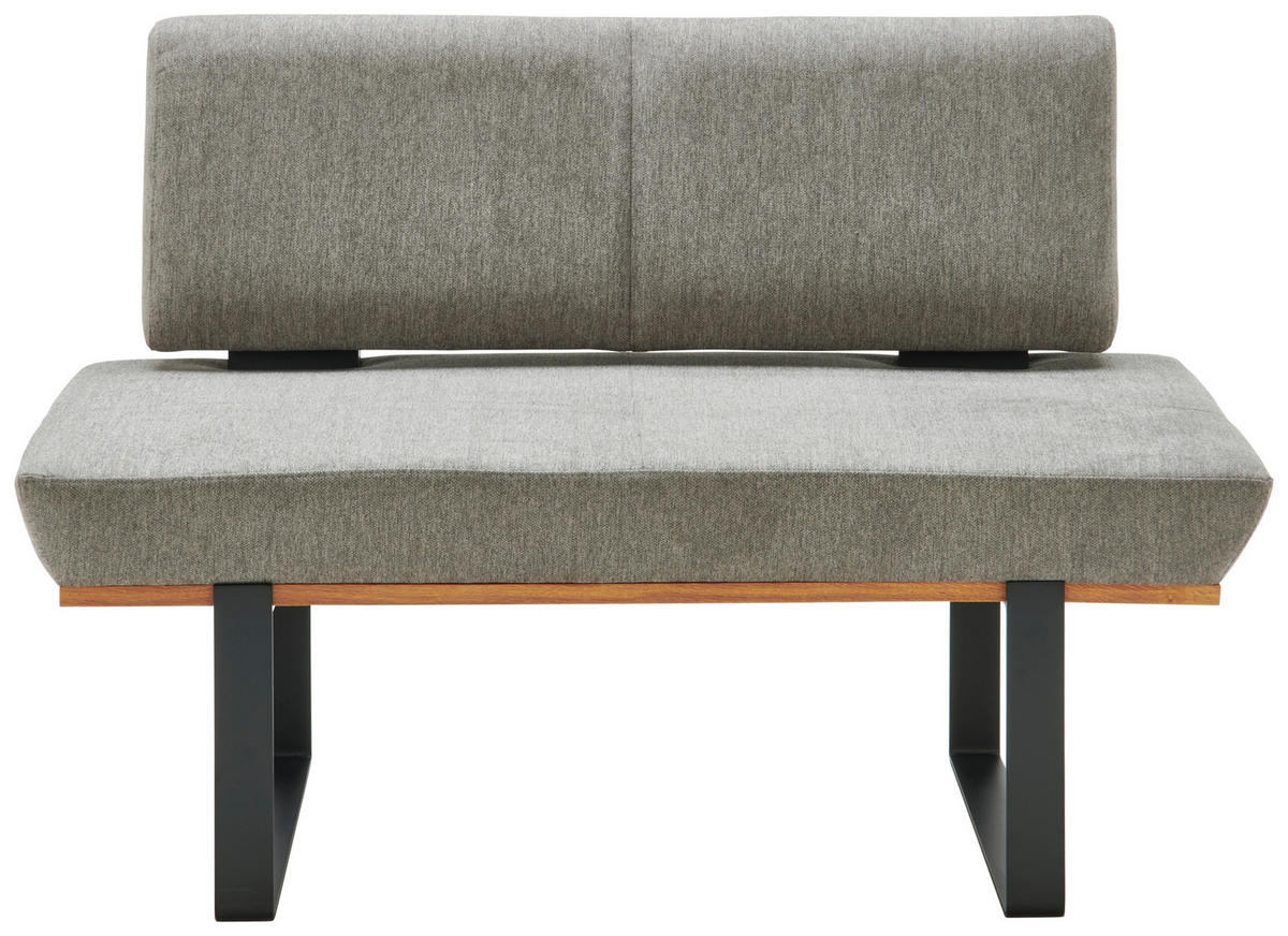SITZBANK 130/48/90 cm Webstoff Grau Eiche vollmassiv  - Schwarz/Grau, MODERN, Holz/Textil (130/48/90cm) - Livetastic
