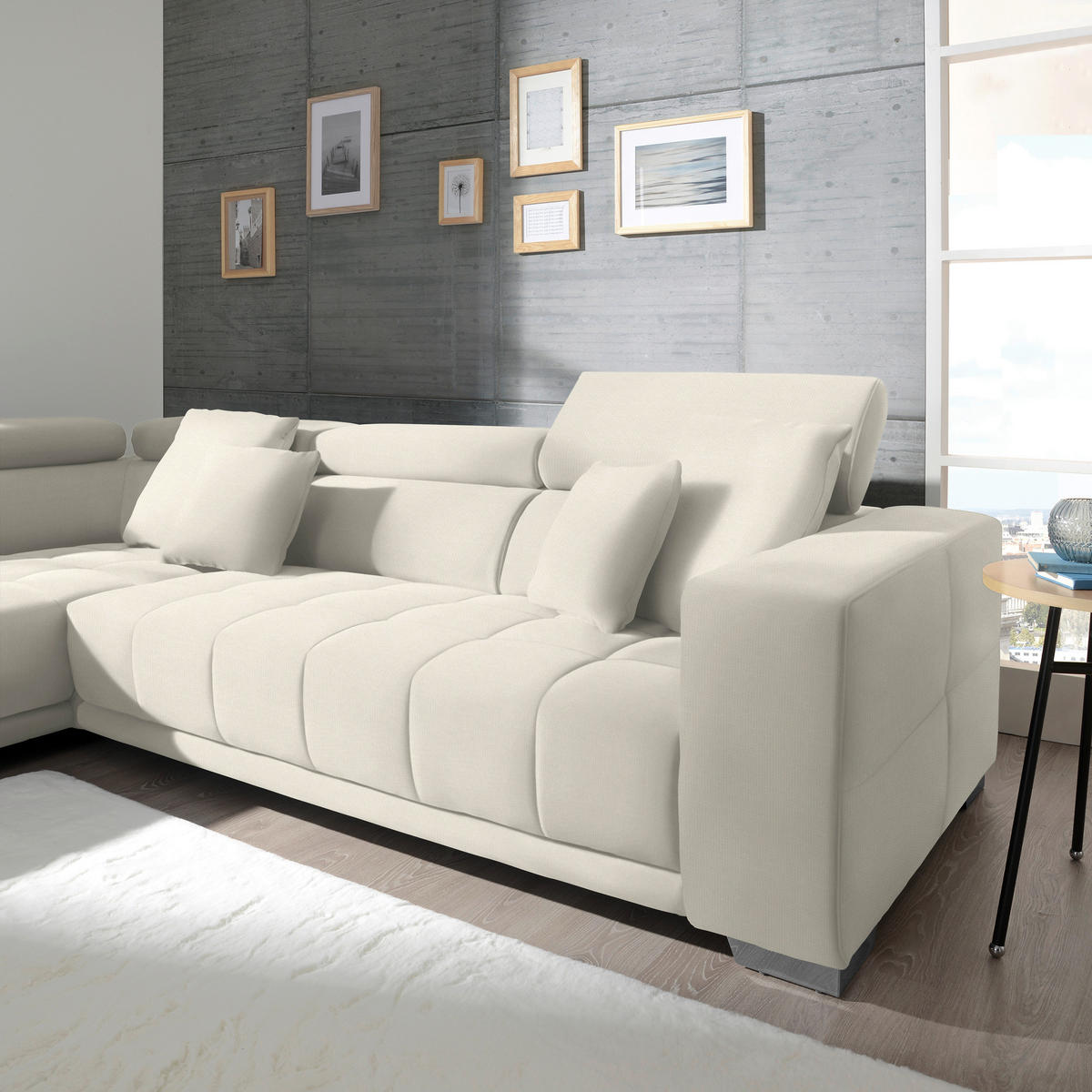 ECKSOFA in Mikrofaser Weiss  - Chromfarben/Weiss, Design, Textil/Metall (207/301cm) - Xora