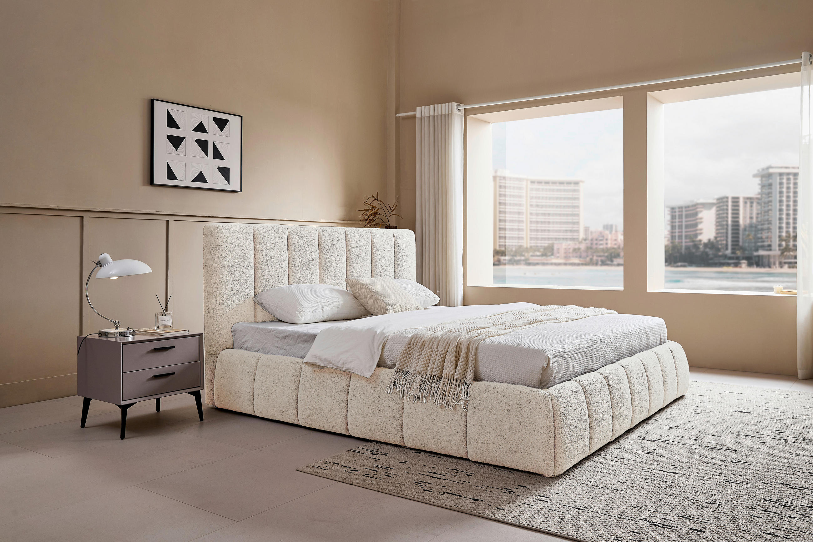 POLSTERBETT 180/200 cm,  in Beige, gepolstertes Kopfteil, Lattenrost, Bettkasten,  - Beige/Schwarz, Design, Holz/Kunststoff (180/200cm) - Boxxx