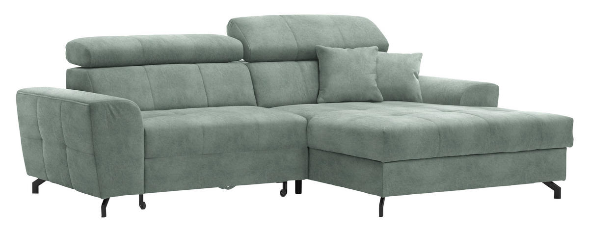 ECKSOFA in Velours Mintgrün  - Schwarz/Mintgrün, Design, Textil/Metall (267/181cm) - Carryhome