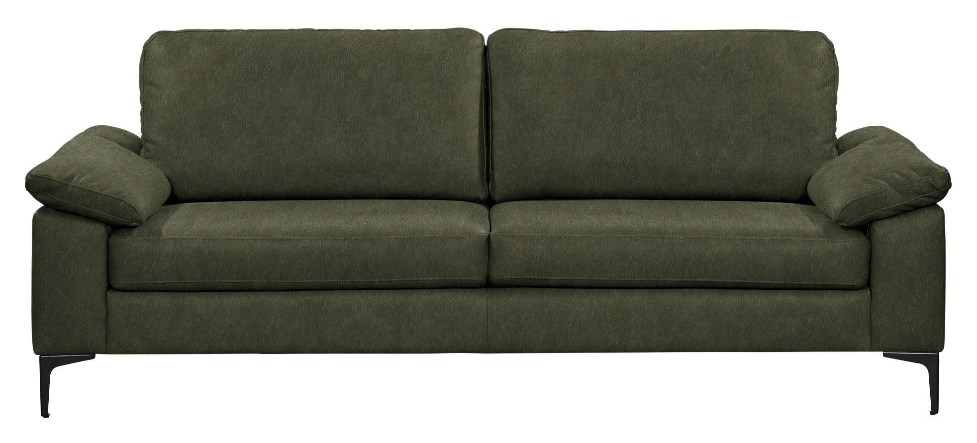 3-SITZER-SOFA  in Echtleder Olivgrün   - Schwarz/Olivgrün, Design, Leder/Metall (224/86/97cm) - Schöner Wohnen