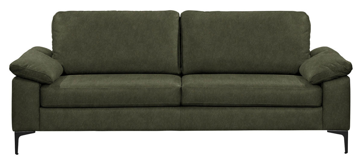 3-SITZER-SOFA  in Echtleder Olivgrün   - Schwarz/Olivgrün, Design, Leder/Metall (224/86/97cm) - Schöner Wohnen