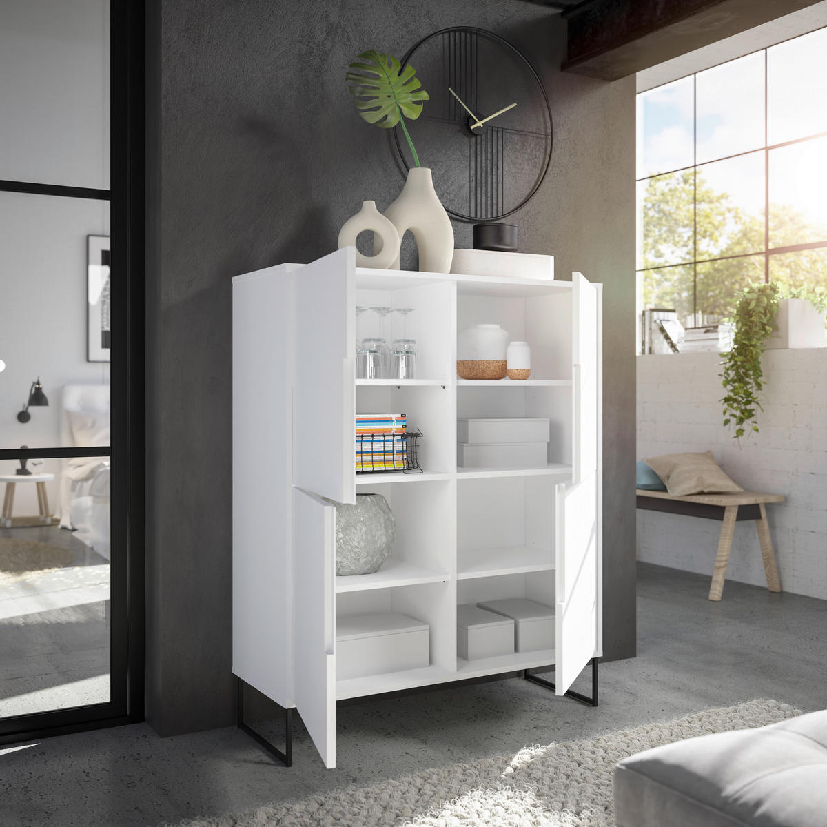 HIGHBOARD  in 101/125/38 cm  - Weiss/Schwarz, Konventionell, Holzwerkstoff/Metall (101/125/38cm) - Hom`in