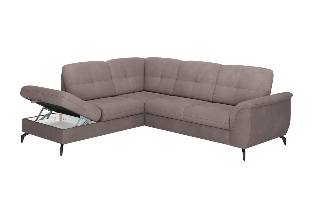 ECKSOFA ZORA E Taupe Flachgewebe  - Taupe/Schwarz, MODERN, Textil/Metall (212/244cm) - Sit & More