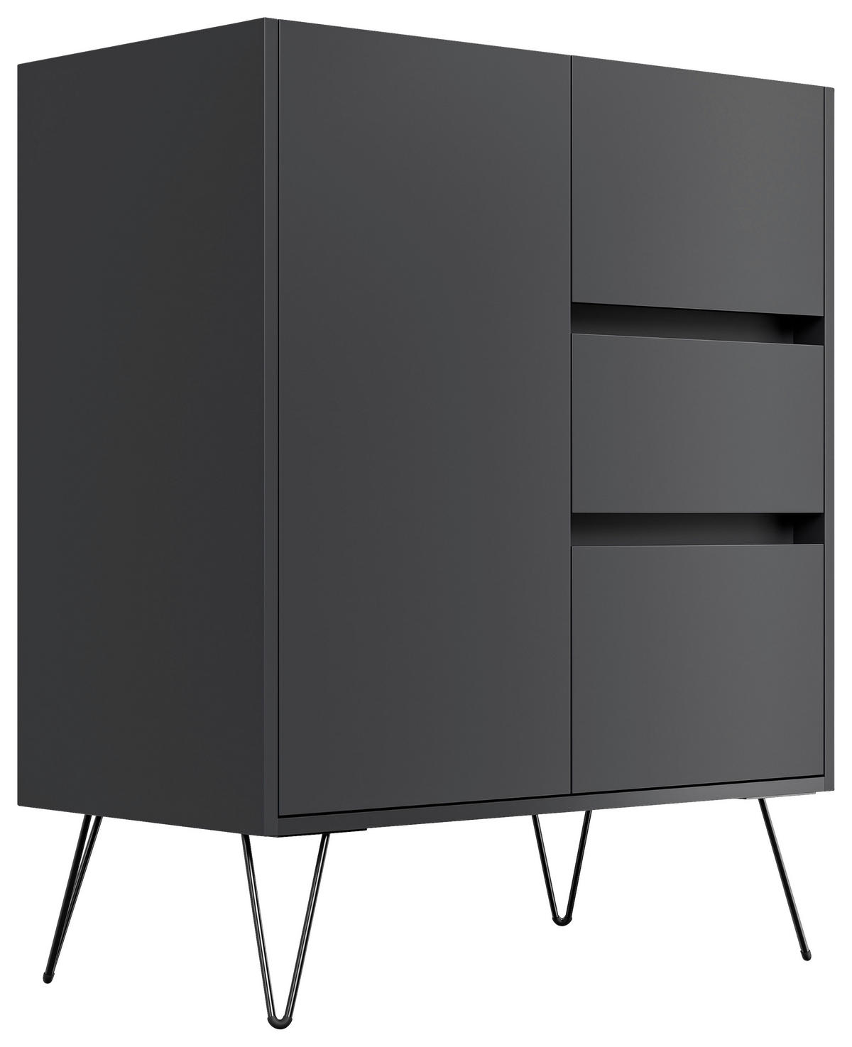 SIDEBOARD Posseik Industrial  in 76/93,6/42 cm  - Graphitfarben/Schwarz, Design, Holzwerkstoff/Metall (76/93,6/42cm) - P & B