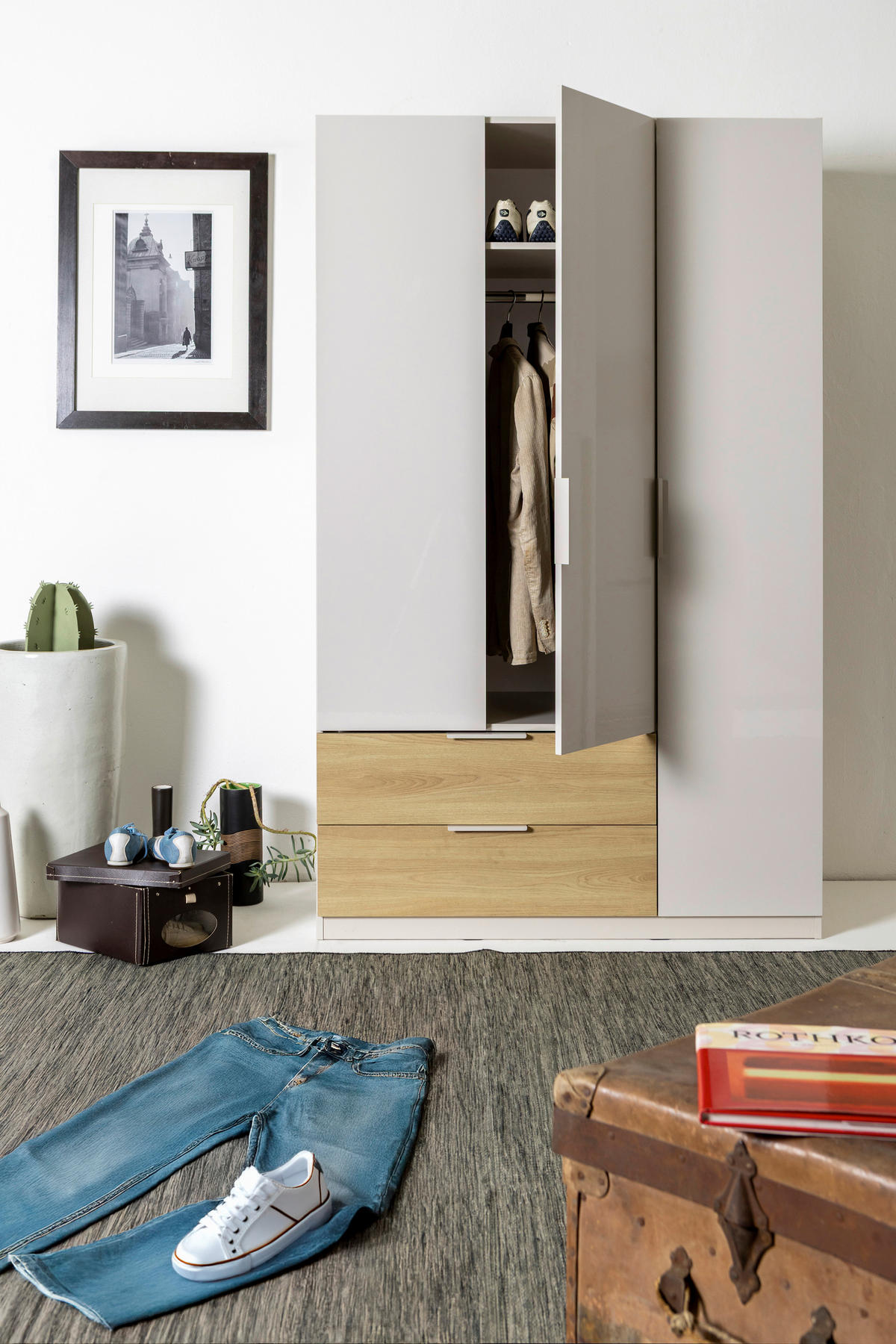 DREHTÜRENSCHRANK Eichefarben, Kaschmir  - Kaschmir/Eichefarben, Konventionell, Holzwerkstoff/Metall (122/200/58cm) - Xora