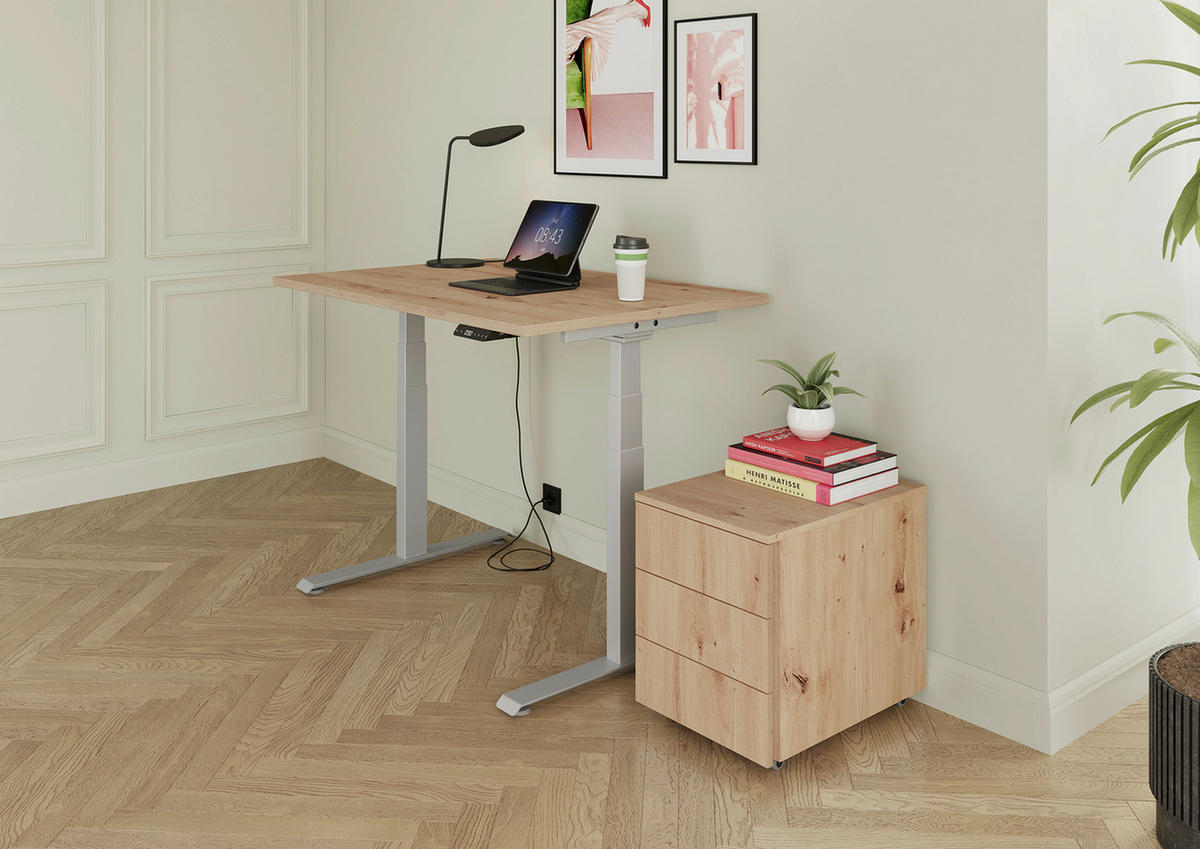 SCHREIBTISCH 140/80/64,5-129,5 cm Silberfarben elektrisch höhenverstellbar  - Silberfarben, KONVENTIONELL, Holzwerkstoff/Metall (140/80/64,5-129,5cm) - Venda