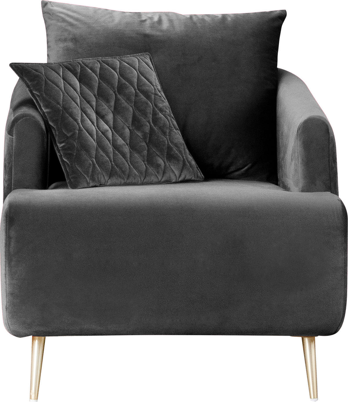 SESSEL in Samt Grau  - Goldfarben/Grau, Design, Textil/Metall (74/84/94cm) - MID.YOU