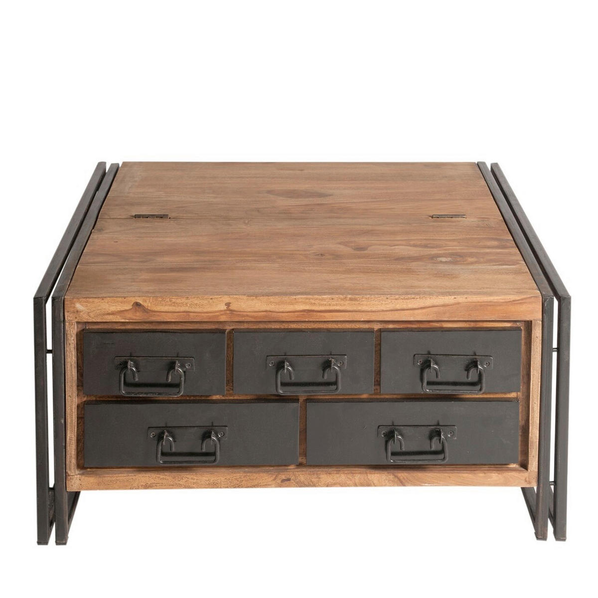 COUCHTISCH Akazie massiv 90/90/47 cm quadratisch Naturfarben, Schwarz  - Schwarz/Naturfarben, Design, Holz/Metall (90/90/47cm) - MID.YOU