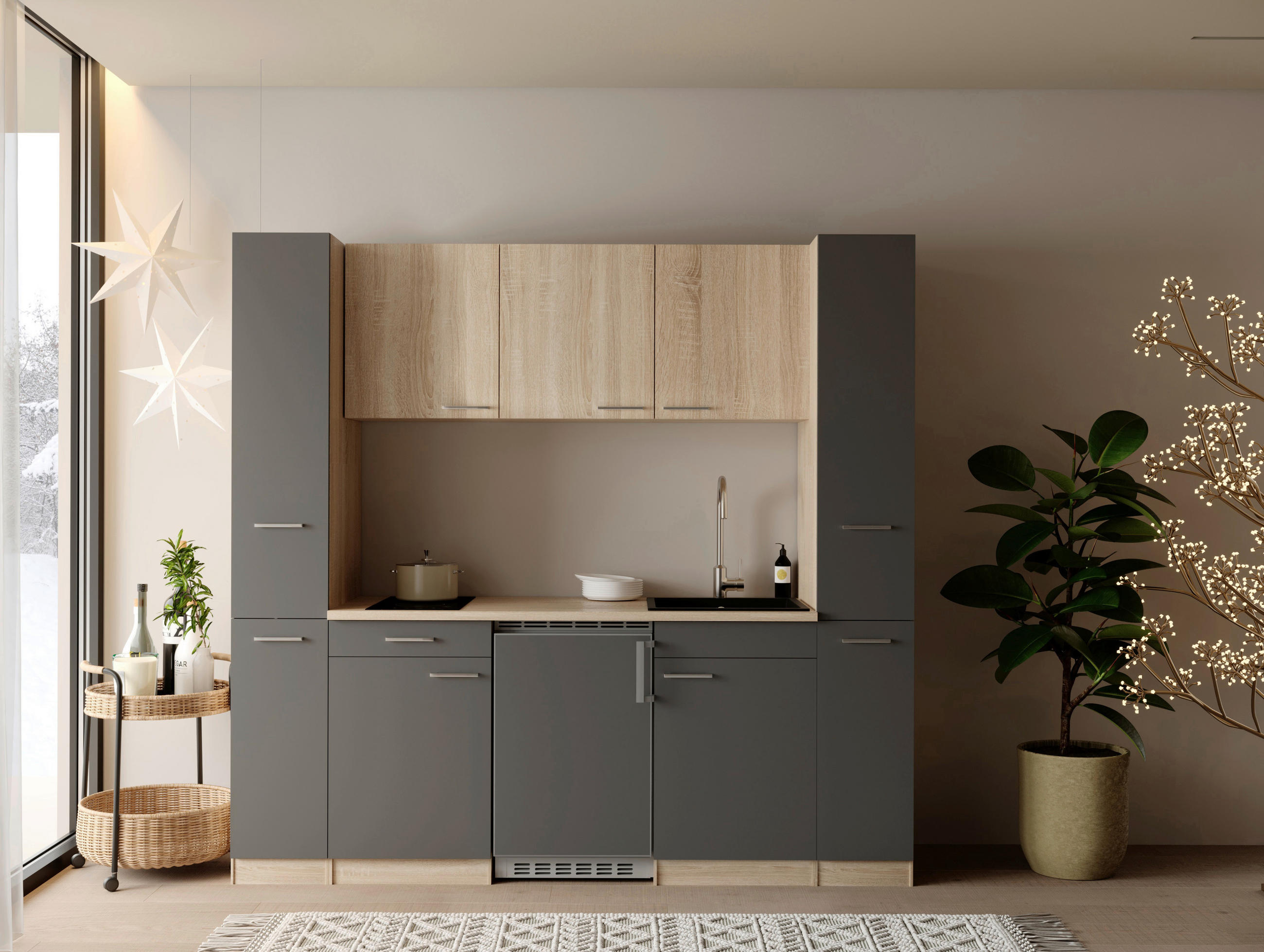 MODULKÖK 210 cm   i grå  - aluminiumfärg/grå, Design, trämaterial/plast (210cm) - Respekta