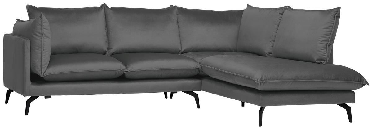 ECKSOFA in Samt Dunkelgrau  - Dunkelgrau/Schwarz, Design, Textil/Metall (241/200cm) - Carryhome