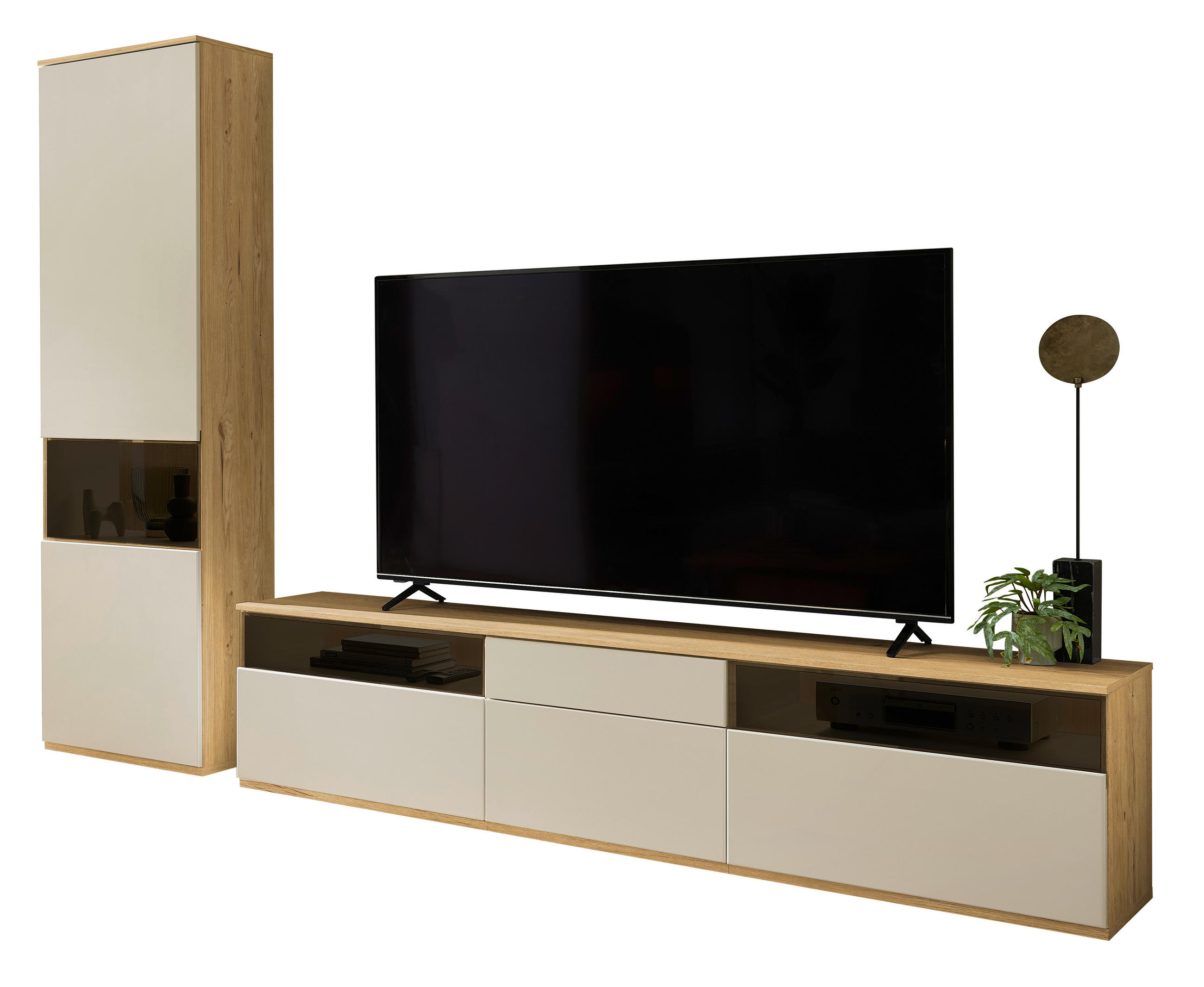 WOHNWAND  in Eichefarben, Beige  285/215/45 cm  - Eichefarben/Beige, KONVENTIONELL, Glas/Holzwerkstoff (285/215/45cm) - Venda