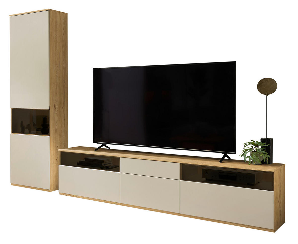 WOHNWAND  in Eichefarben, Beige  285/215/45 cm  - Eichefarben/Beige, KONVENTIONELL, Glas/Holzwerkstoff (285/215/45cm) - Venda
