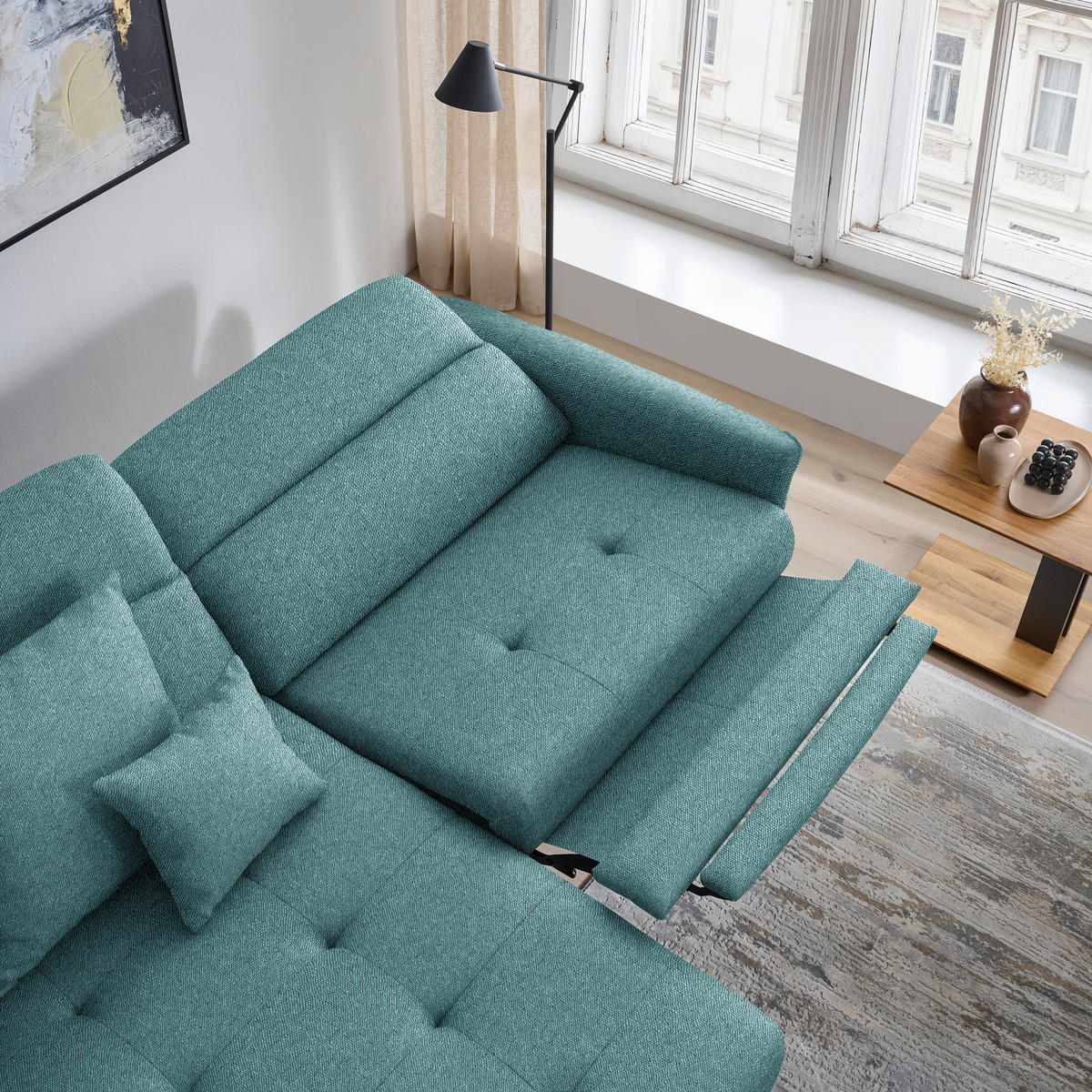 ECKSOFA Flachgewebe Petrol  - Petrol/Schwarz, Design, Textil/Metall (175/246cm) - Celina