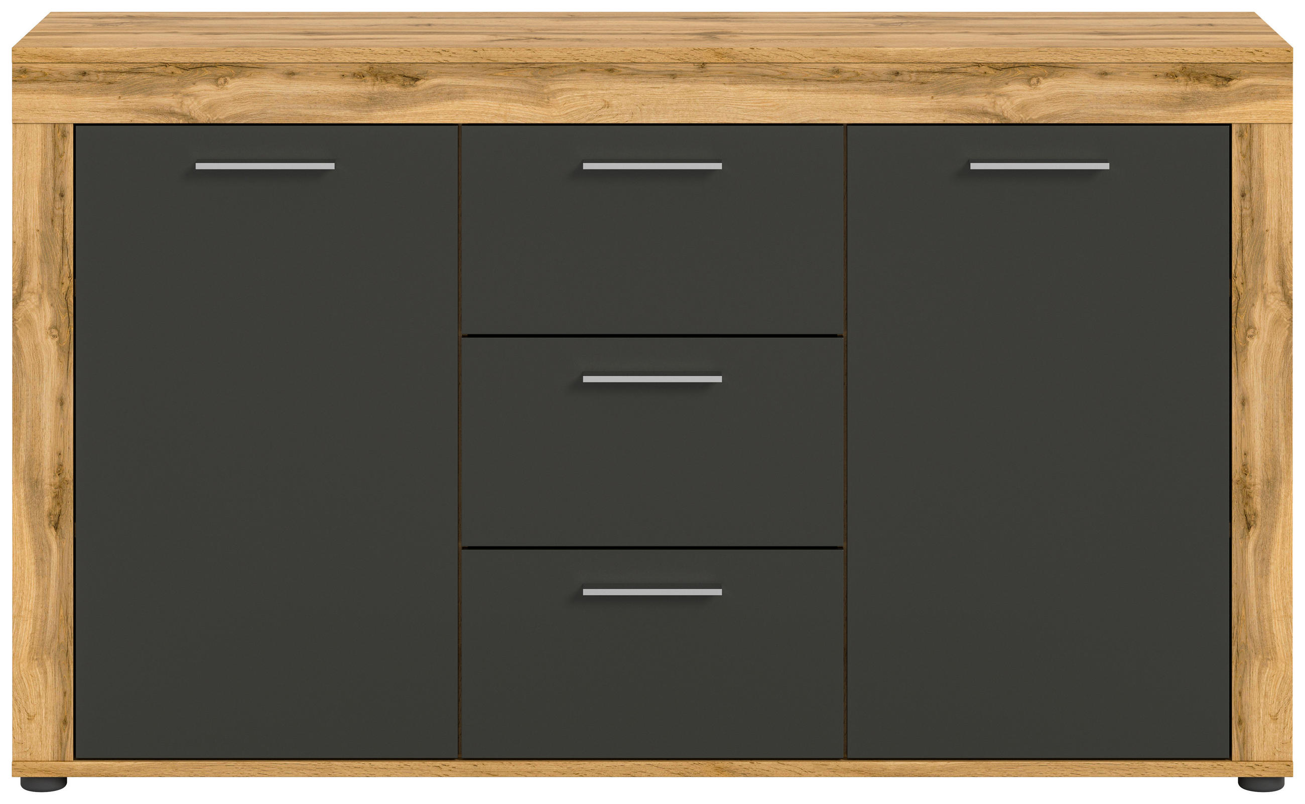SIDEBOARD 125/80/35 cm  - ek Wotan/silver, Design, trämaterial/plast (125/80/35cm) - MID.YOU
