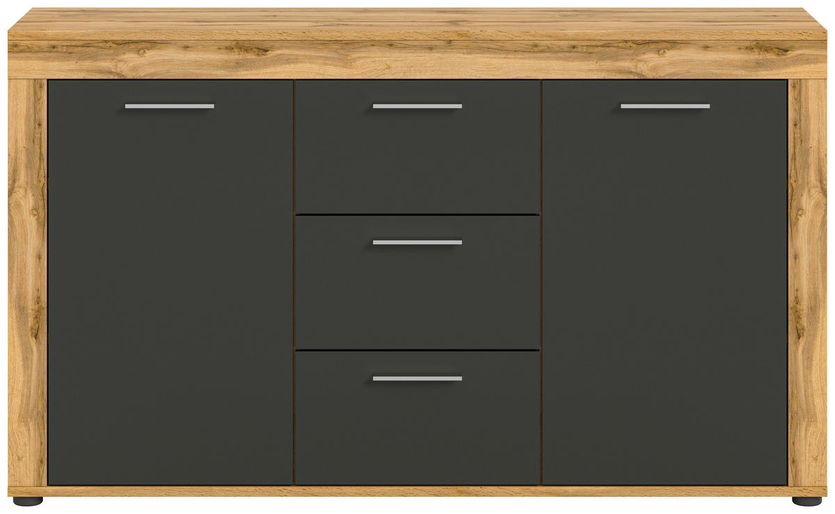 SIDEBOARD 125/80/35 cm  - ek Wotan/silver, Design, trämaterial/plast (125/80/35cm) - MID.YOU