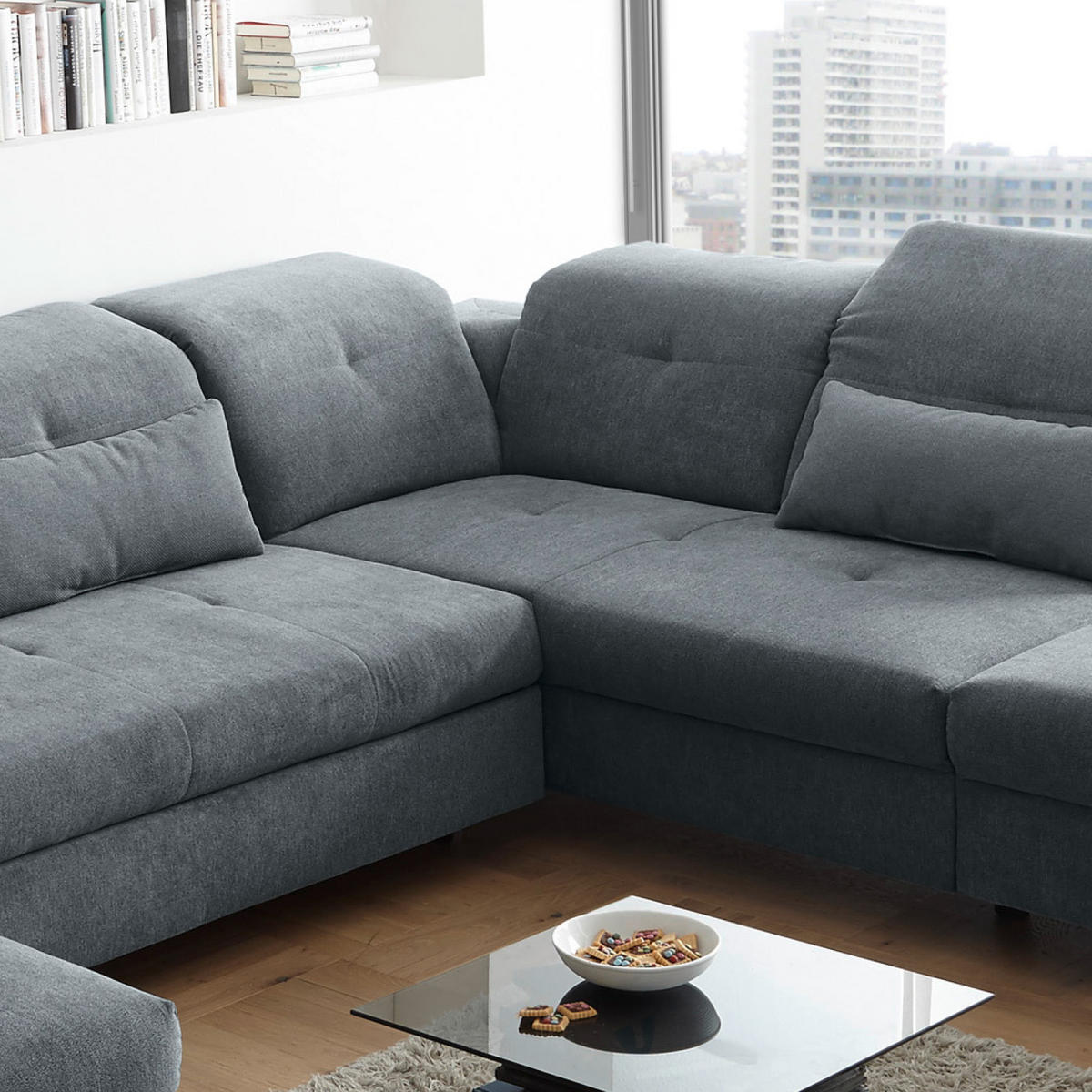 SJEDEĆA GARNITURA tekstil  antracit   - srebrne boje/antracit, Moderno, tekstil/metal (168/350/245cm) - Hom`in