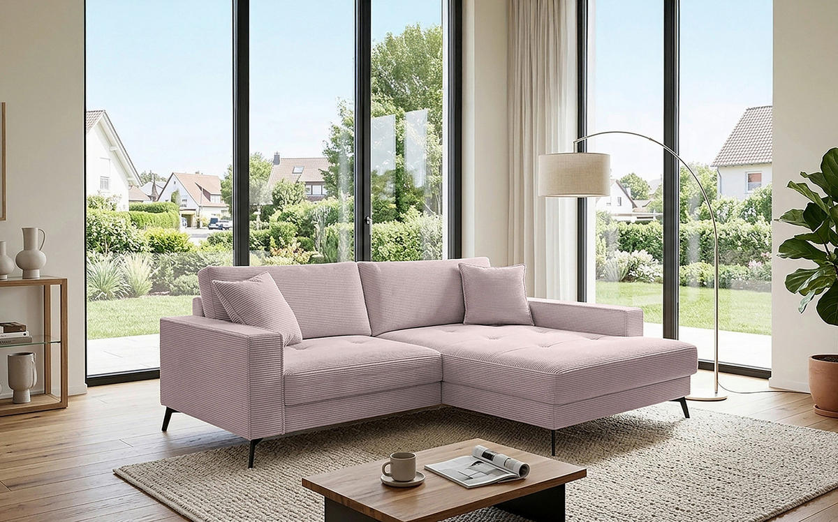 ECKSOFA TED Rosa Cord Zierkissen  - Schwarz/Rosa, Trend, Textil/Metall (228/174cm) - P & B
