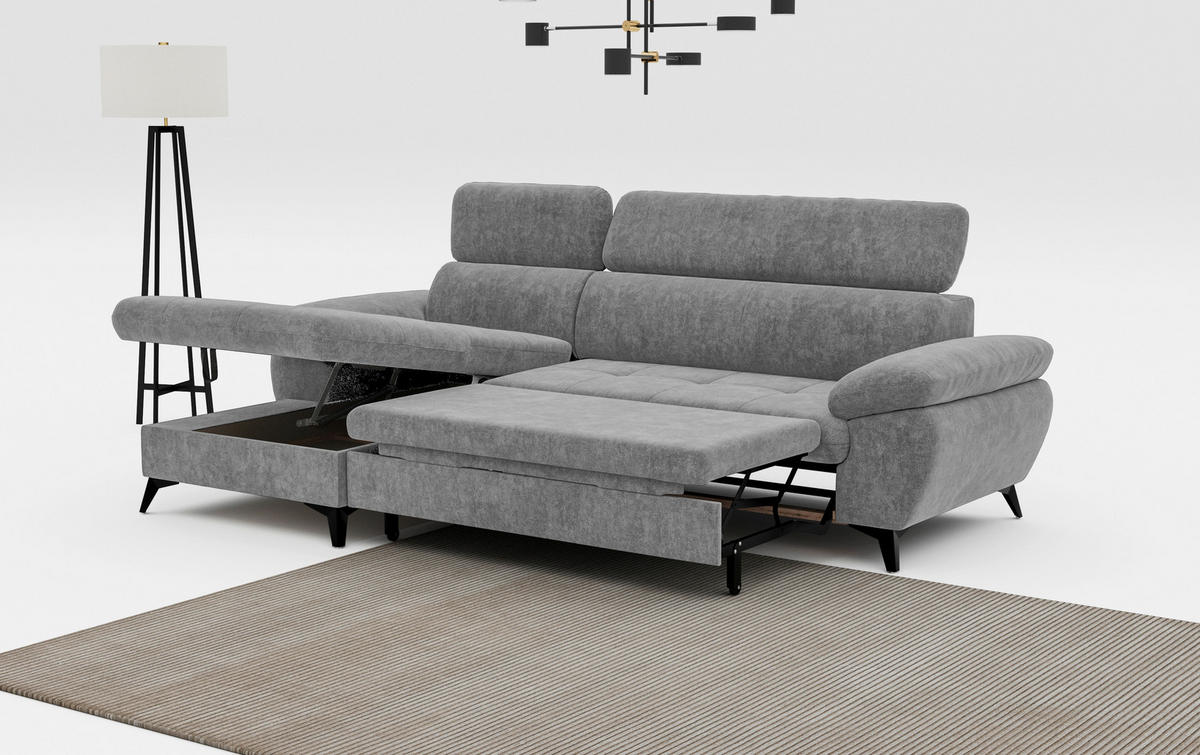 ECKSOFA in Grau  - Schwarz/Grau, Textil/Metall (166/261cm) - MID.YOU