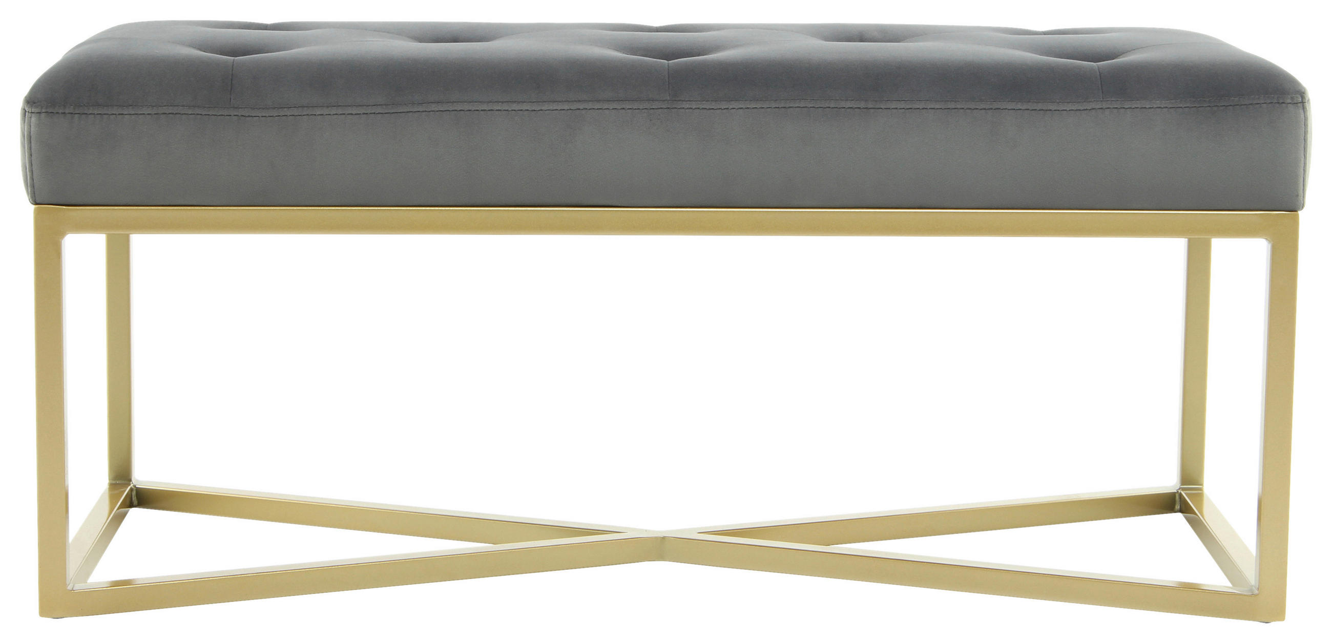 SITZBANK 40/40/90 cm Samt Grau, Goldfarben Sperrholz  - Goldfarben/Grau, Design, Textil/Metall (40/40/90cm) - Kayoom
