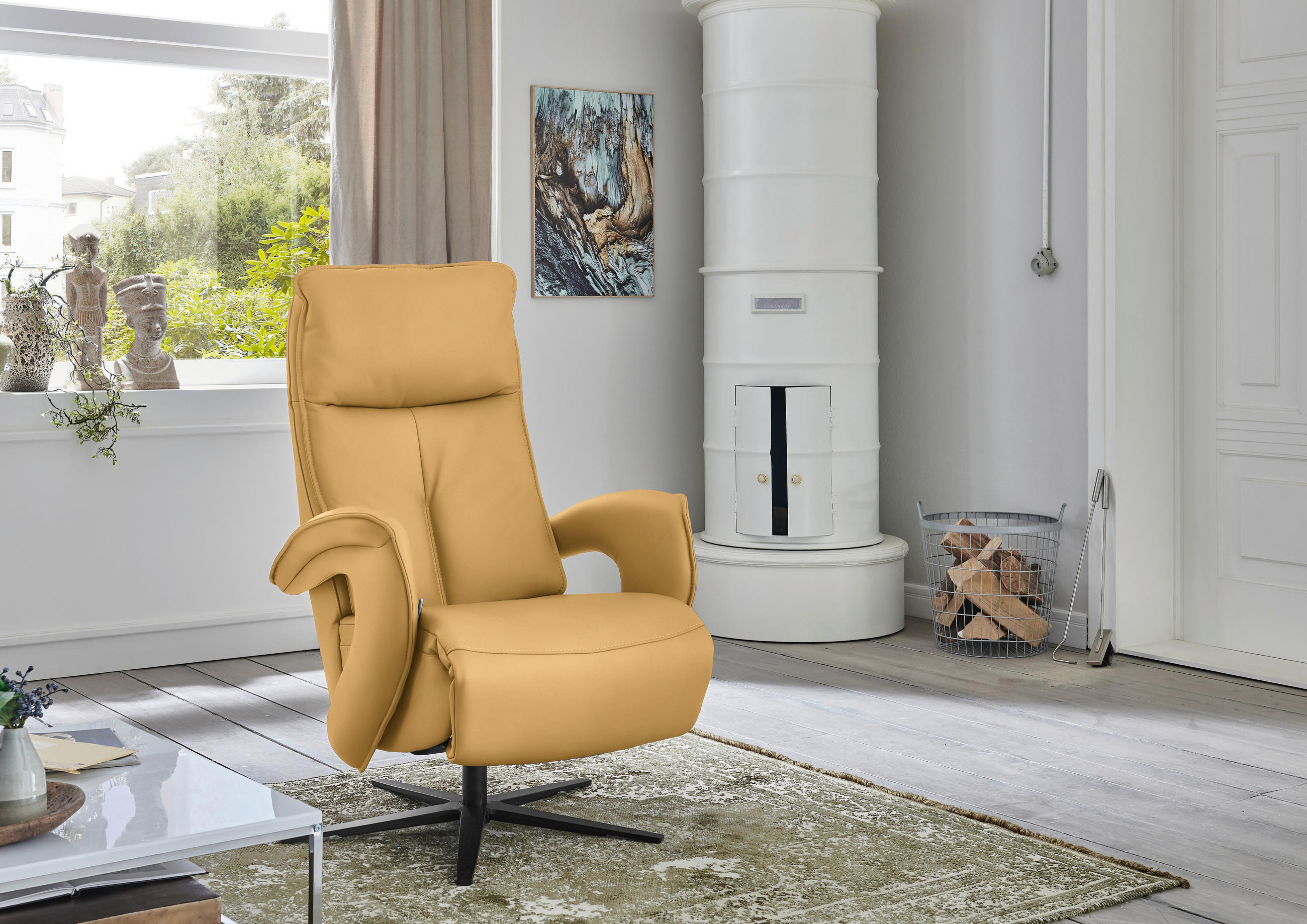 RELAXSESSEL in Leder Gelb  - Gelb/Schwarz, Design, Leder/Metall (77/110/87cm) - Valdera