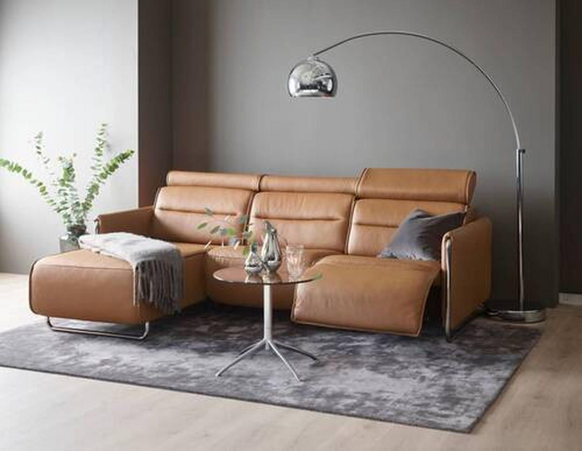 ECKSOFA in Echtleder Cognac  - Chromfarben/Cognac, Natur, Leder/Metall (184/248cm) - Stressless