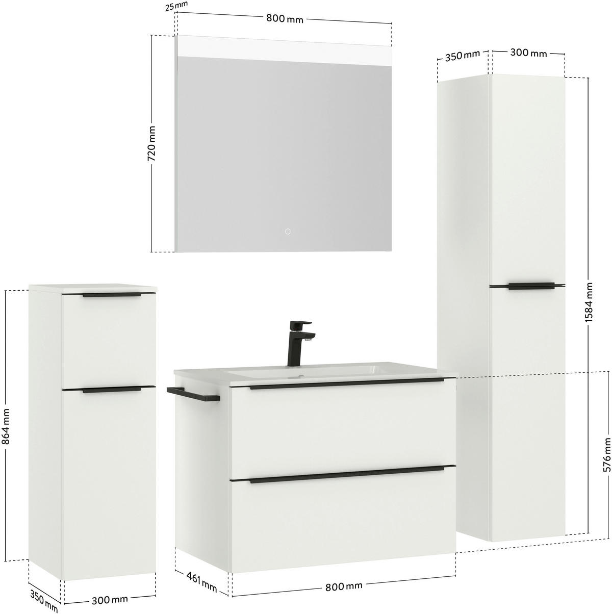 BADEZIMMER 5-teilig  in 141 cm  - Schwarz/Weiß, MODERN, Holzwerkstoff/Stein (141cm) - Nobilia
