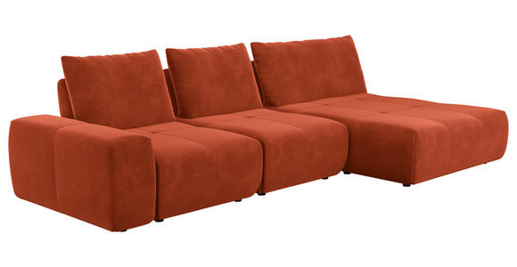 ECKSOFA in Velours Terracotta  - Terracotta/Schwarz, Design, Kunststoff/Textil (342/174cm) - Xora