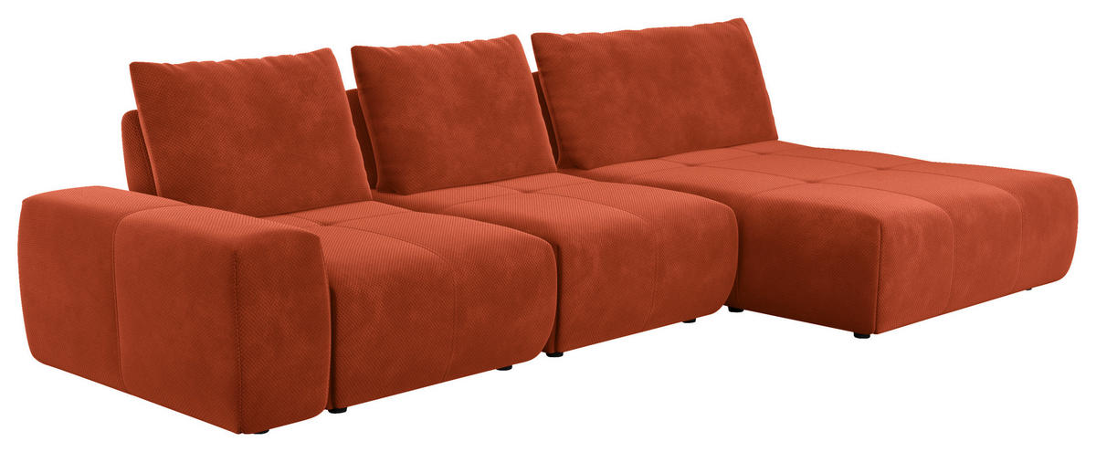 ECKSOFA in Velours Terracotta  - Terracotta/Schwarz, Design, Kunststoff/Textil (347/174cm) - Xora