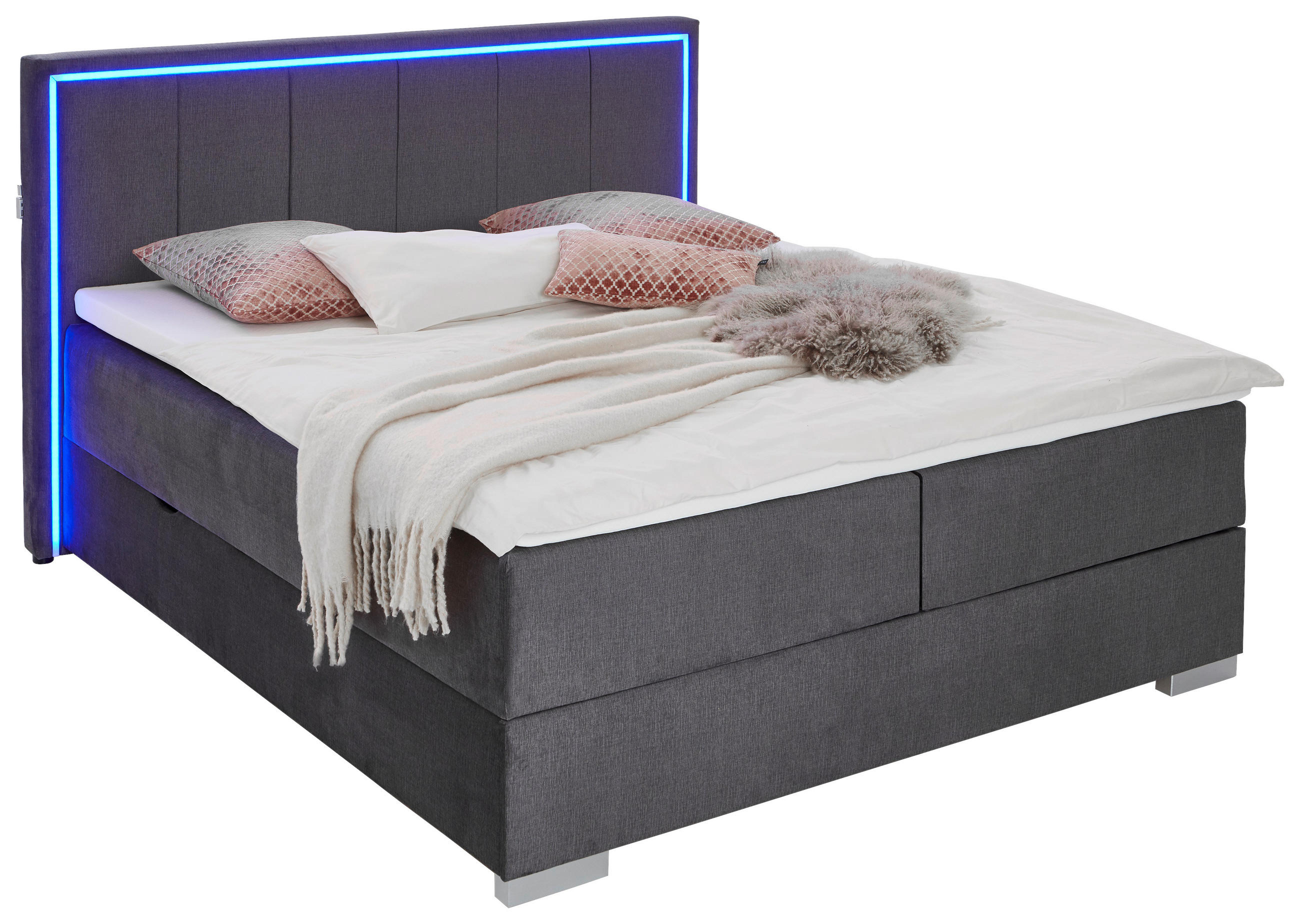 BOXSPRINGBETT 180/200 cm  in Anthrazit  - Anthrazit/Silberfarben, Design, Holz/Textil (180/200cm) - Boxxx